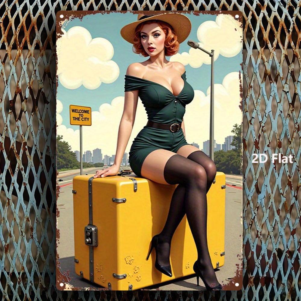 Vintage Collectible Signs - Vintage Beauty with Suitcase Metal Sign