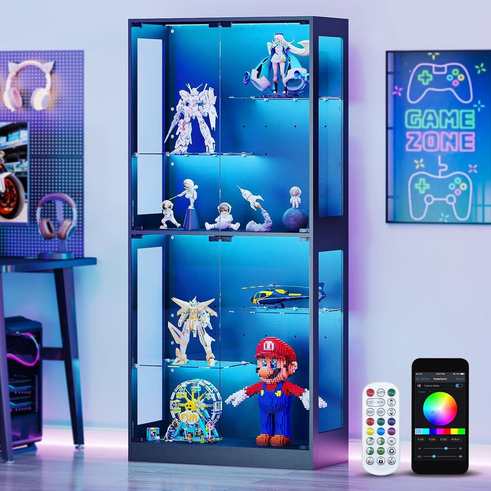 Collectible Collection - 69 LED-Lit Glass Display Cabinet with