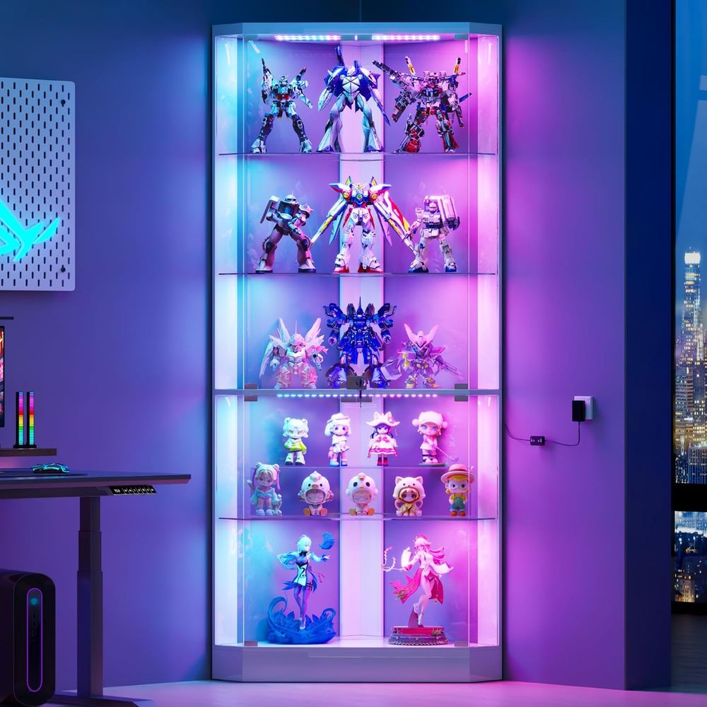 Collectible Collection - 5-Tier White Display Cabinet with Glass