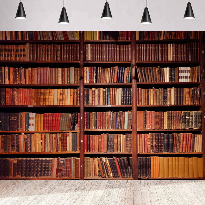 Vintage And Collectible Books - Wood Bookshelf Photography Backdrop Vintage Library