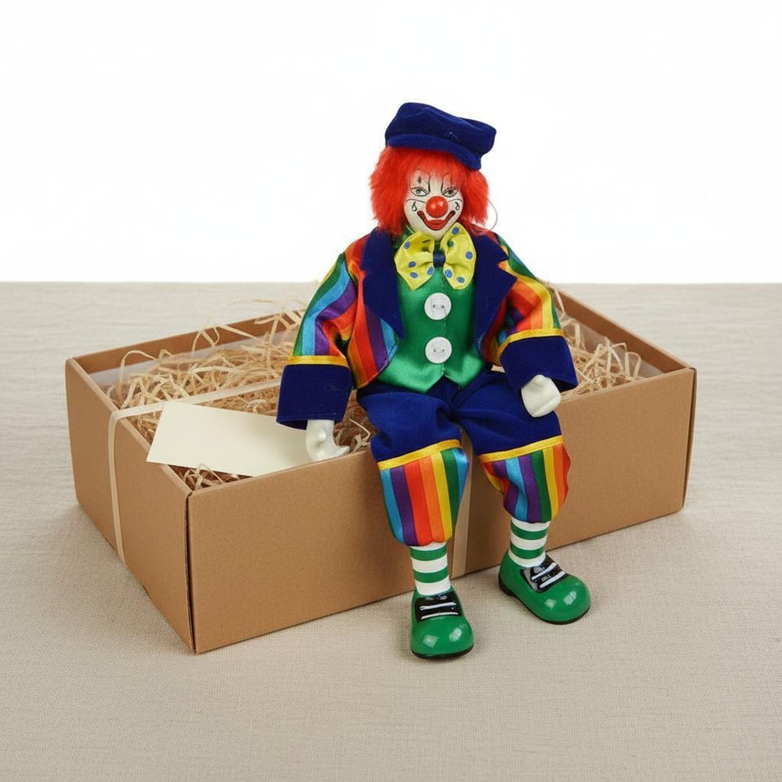 Vintage Collectible Figurines - Dangling Leg Clown Doll Handmade Porcelain