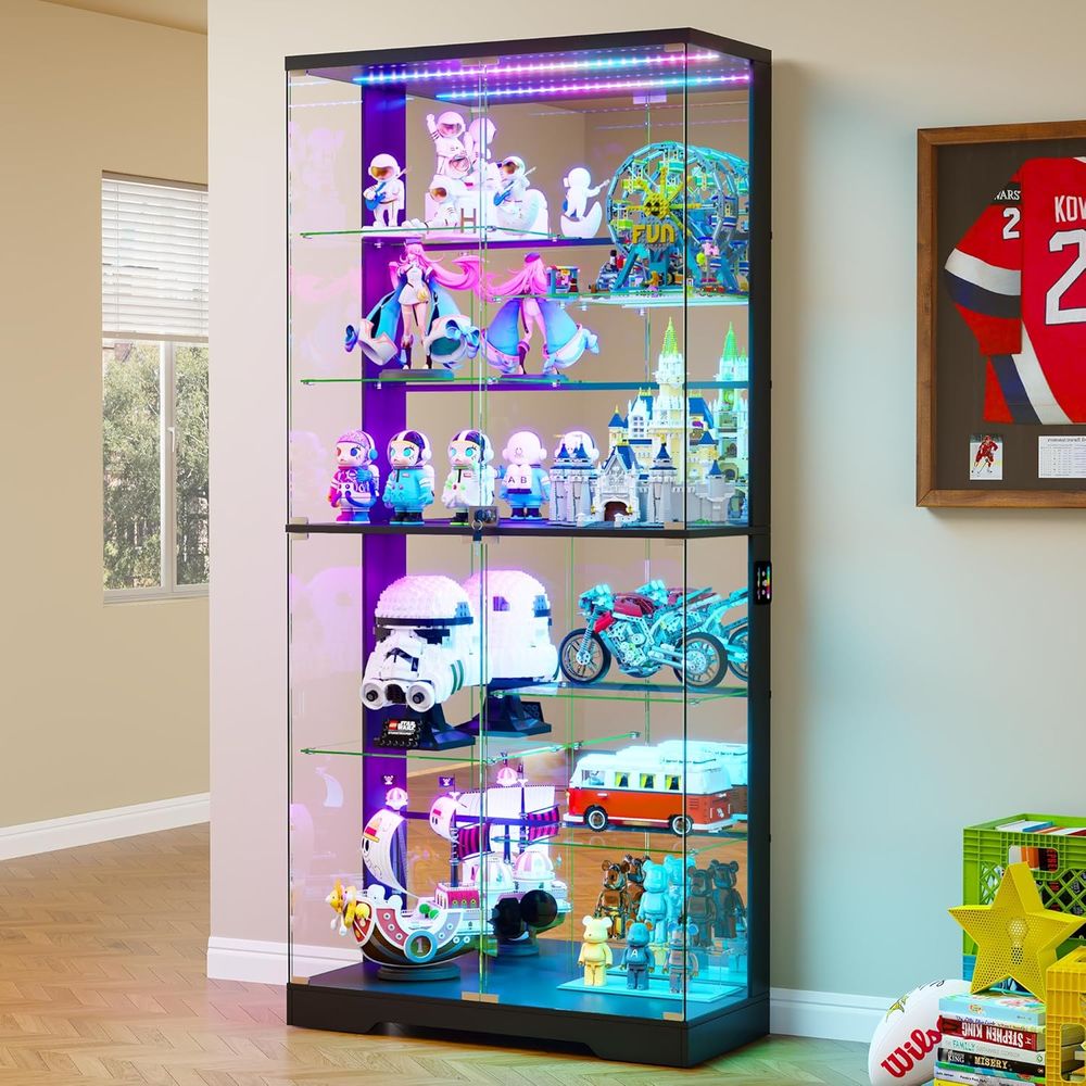 Collectible Collection - 10-Tier Lockable Glass Display Cabinet with