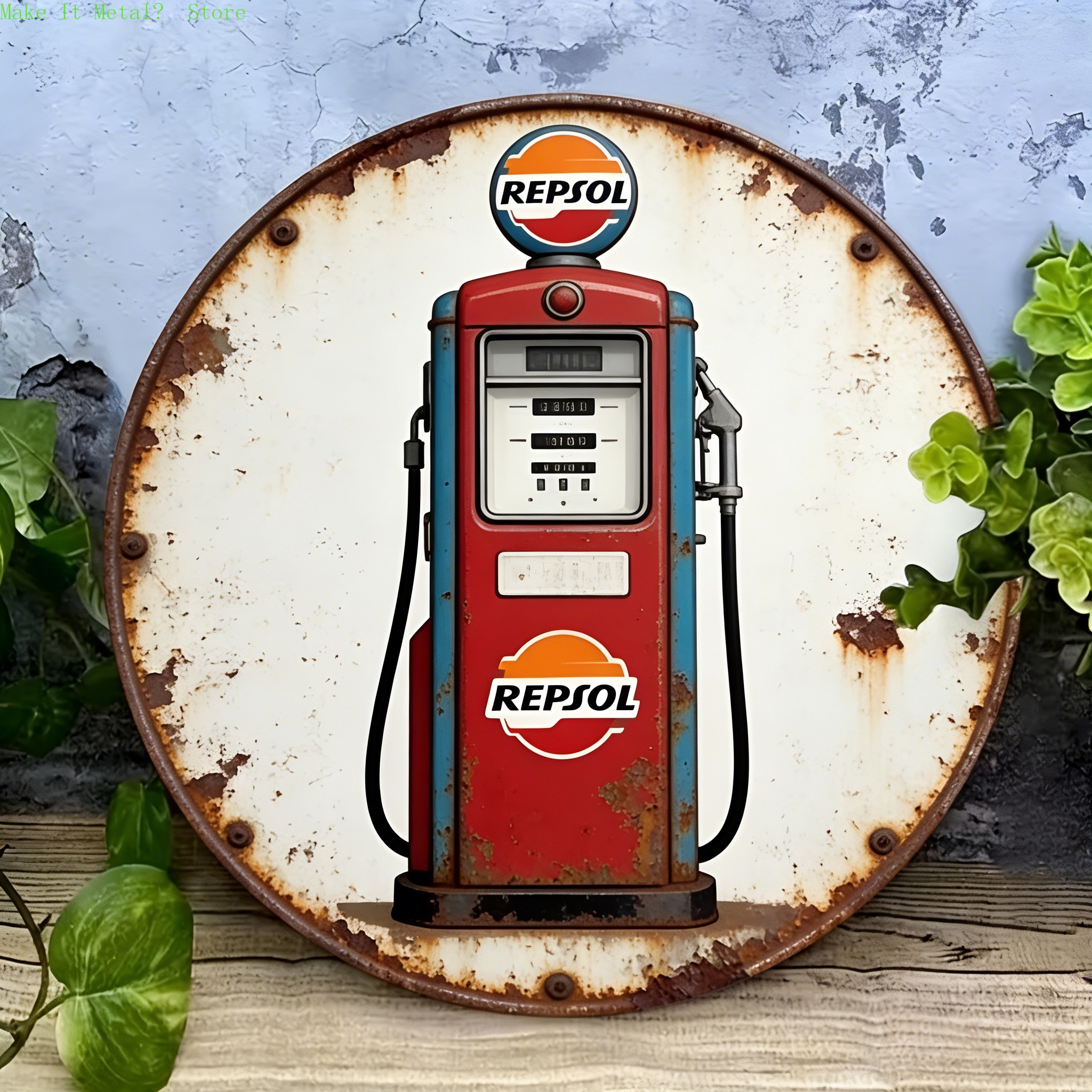Vintage Collectible Signs - Vintage Repsol Gas Pump Metal Tin