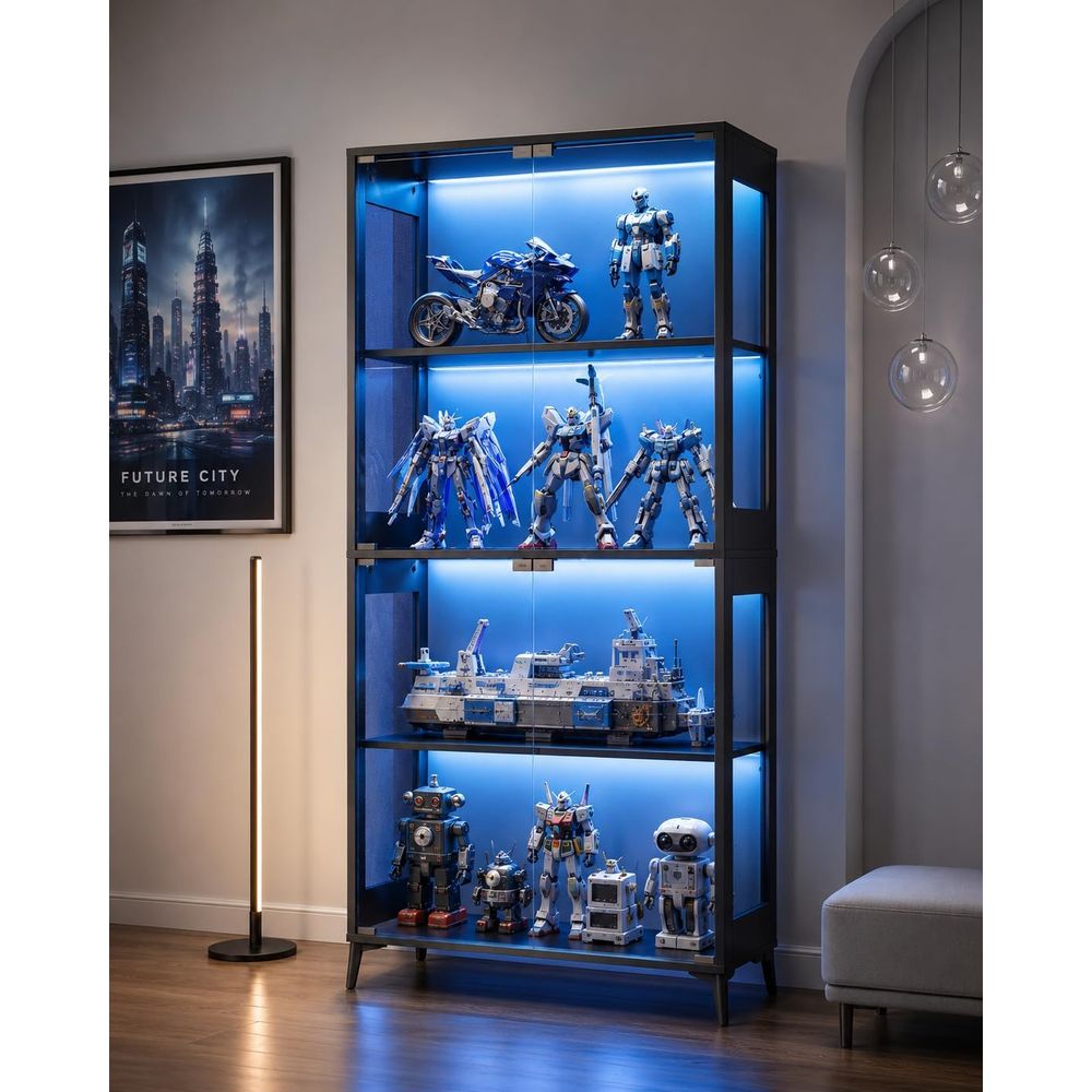 Collectible Collection - 4-Tier Glass Display Cabinet with Adjustable