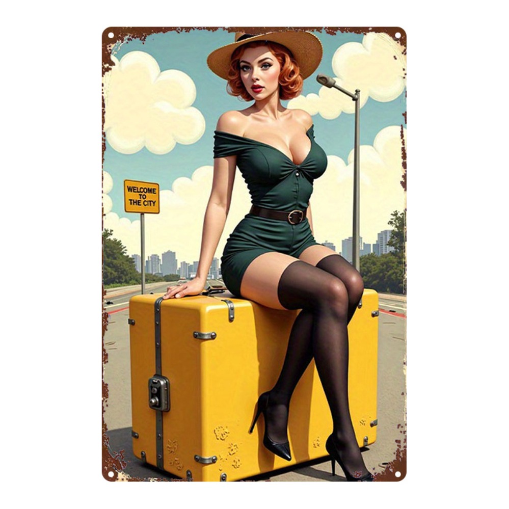 Vintage Beauty with Suitcase M - Vintage Collectible Signs 评论和价格