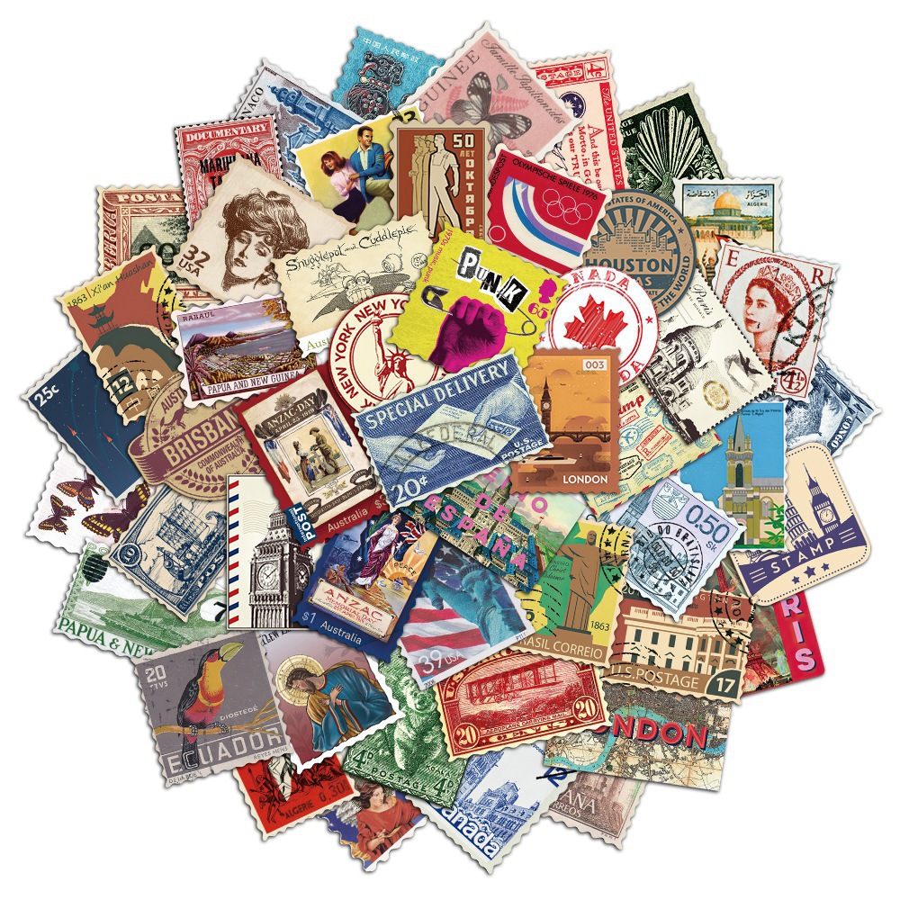 50 Vintage Travel Stamp Sticke - Vintage Collectible Stamps 评论和价格