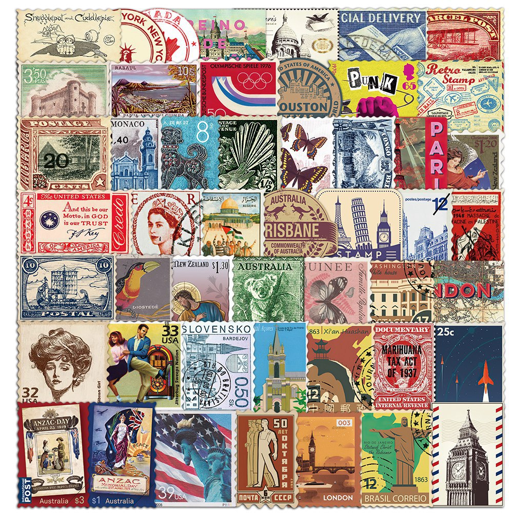 50 Vintage Travel Stamp Sticke - Vintage Collectible Stamps 评论和价格