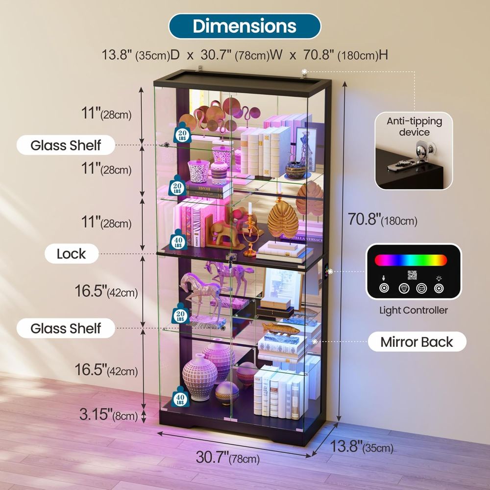 10-Tier Lockable Glass Display - Collectible Collection 评论和价格
