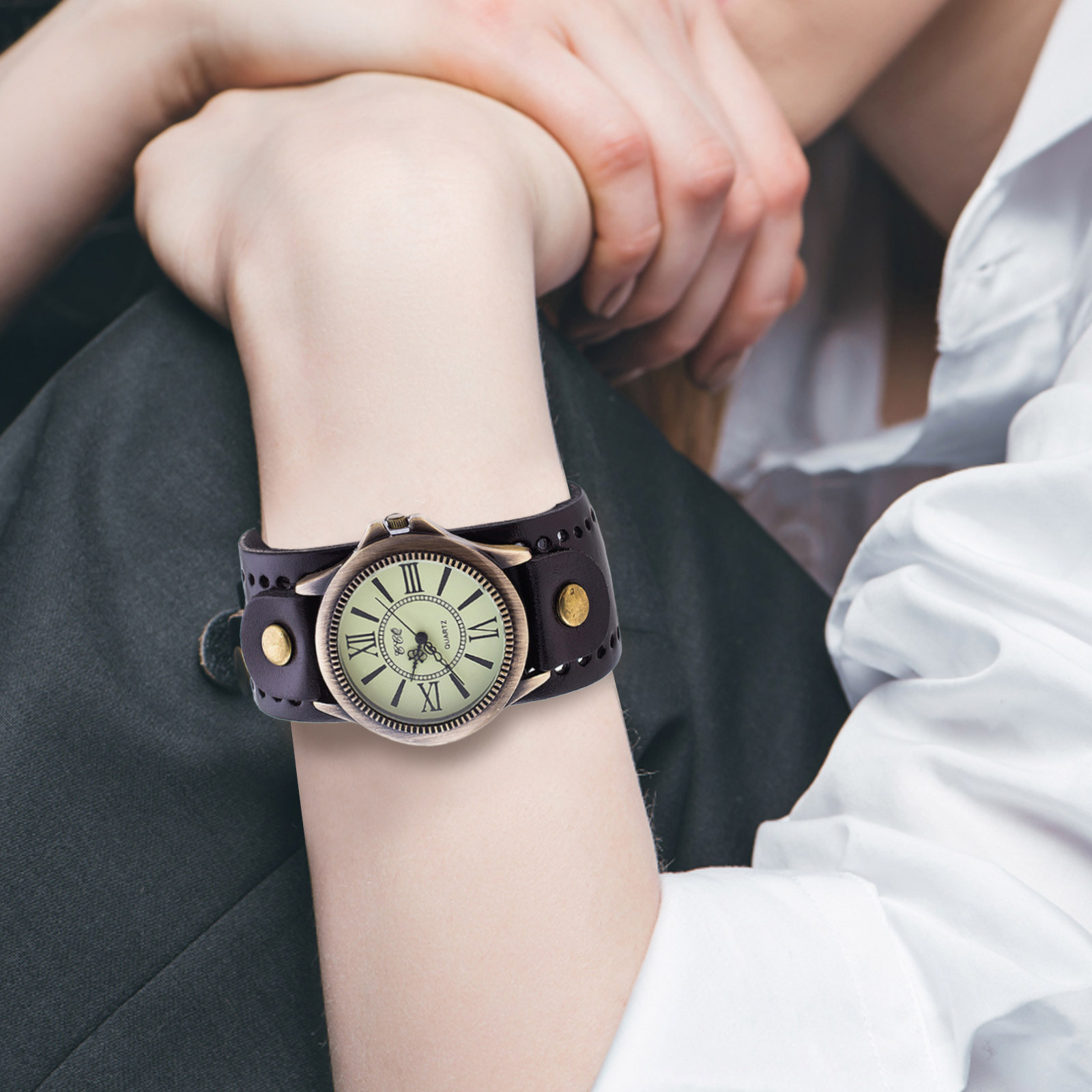 Punk Retro Leather Watch Roman - Vintage Watch Crystal 评论和价格
