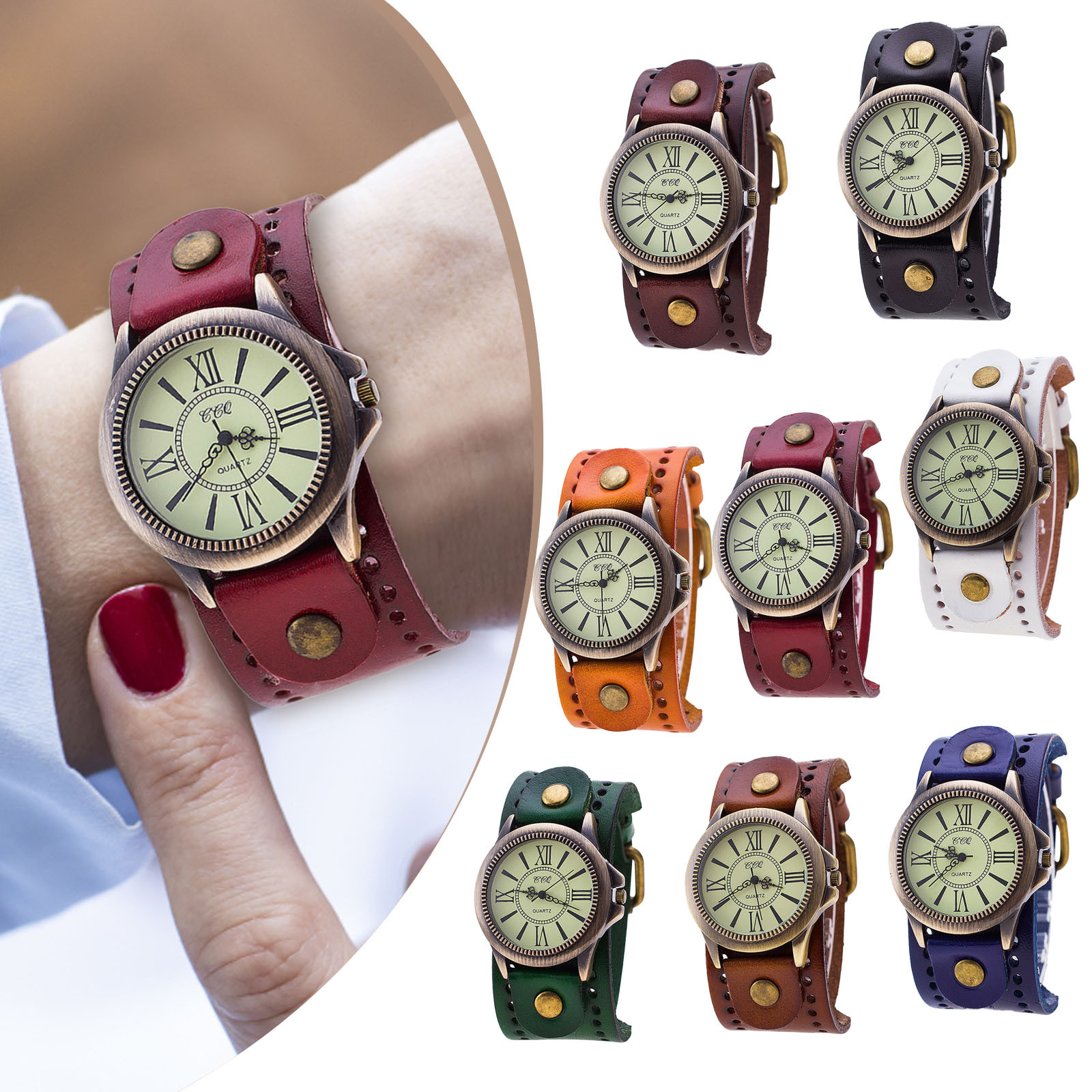 Punk Retro Leather Watch Roman - Vintage Watch Crystal 评论和价格