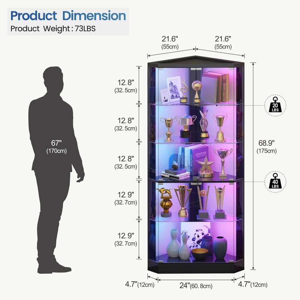 69 Black 5-Tier Glass Display  - Collectible Collection 评论和价格