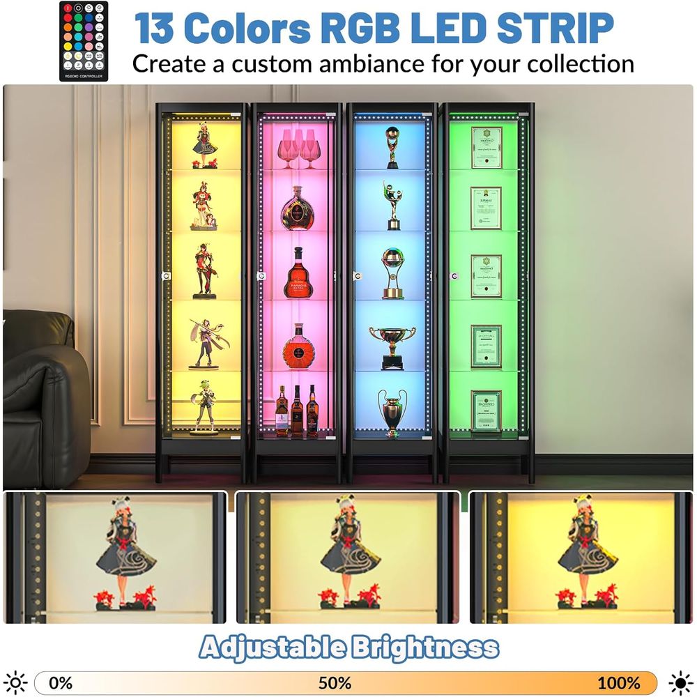 5-Tier Glass Display Cabinet w - Collectible Collection 评论和价格