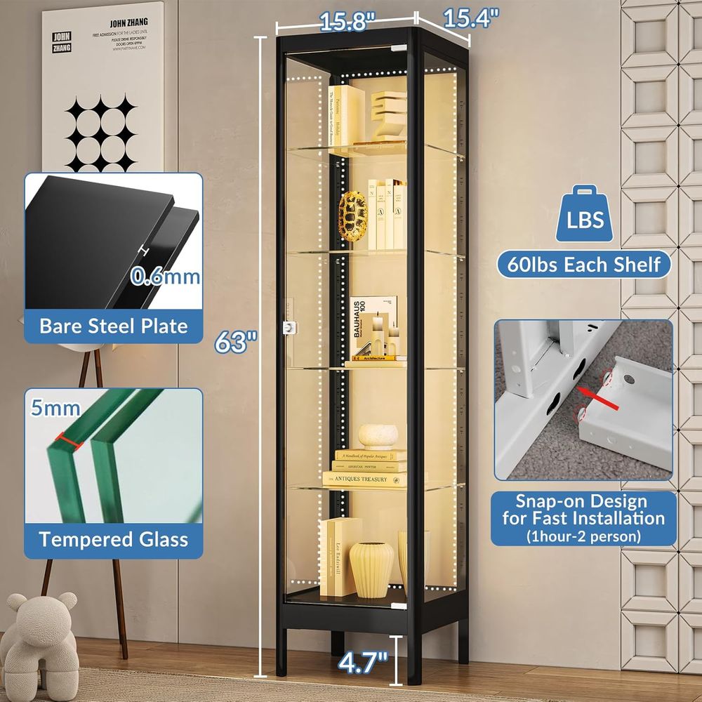 5-Tier Glass Display Cabinet w - Collectible Collection 评论和价格