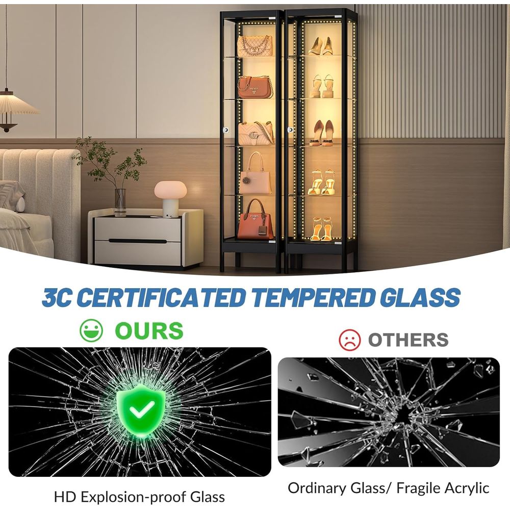5-Tier Glass Display Cabinet w - Collectible Collection 评论和价格