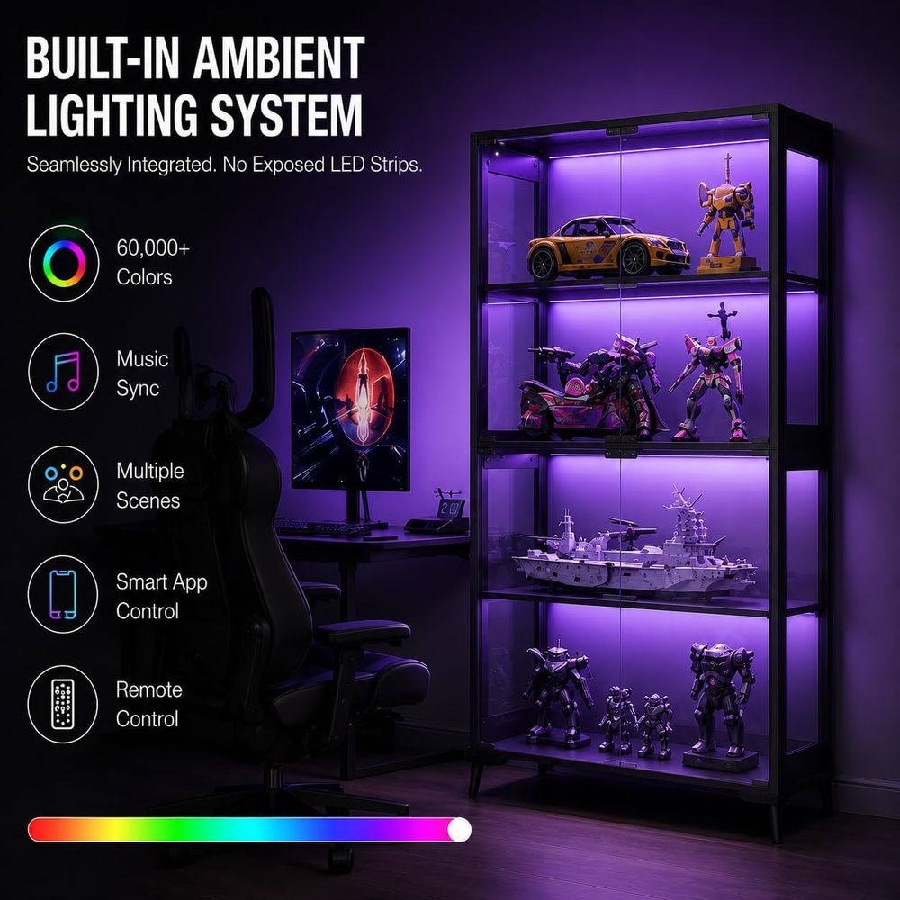 4-Tier Glass Display Cabinet w - Collectible Collection 评论和价格
