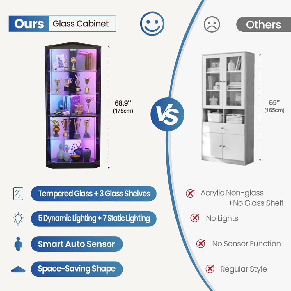 5-Tier LED RGB Lighted Glass S - Collectible Collection 评论和价格