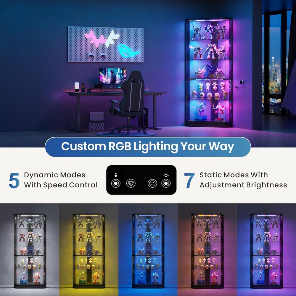 5-Tier LED RGB Lighted Glass S - Collectible Collection 评论和价格