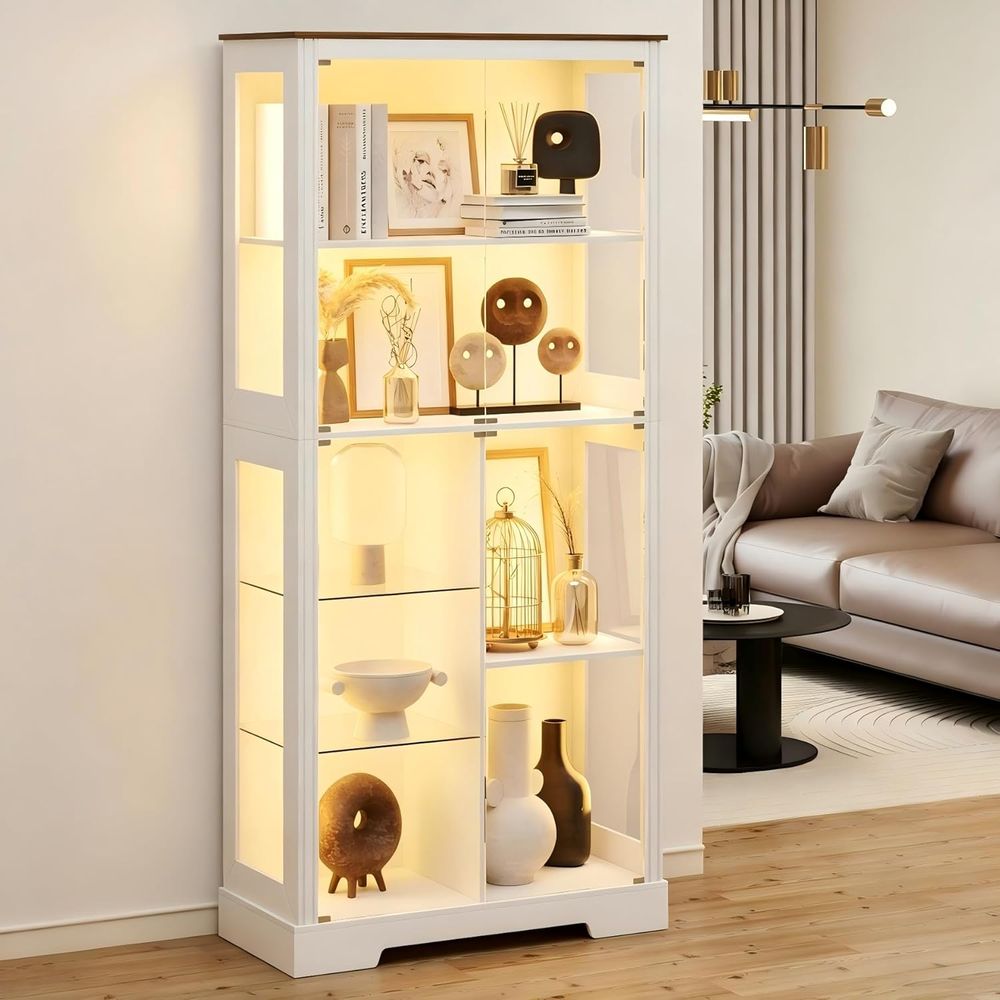 7-Tier Glass Display Cabinet w - Collectible Collection 评论和价格