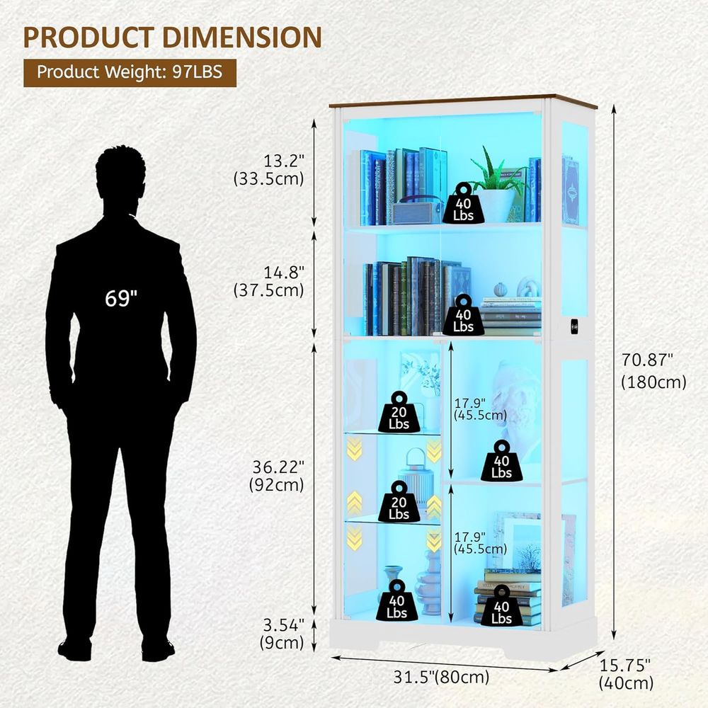 7-Tier Glass Display Cabinet w - Collectible Collection 评论和价格