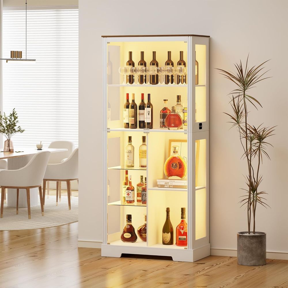 7-Tier Glass Display Cabinet w - Collectible Collection 评论和价格