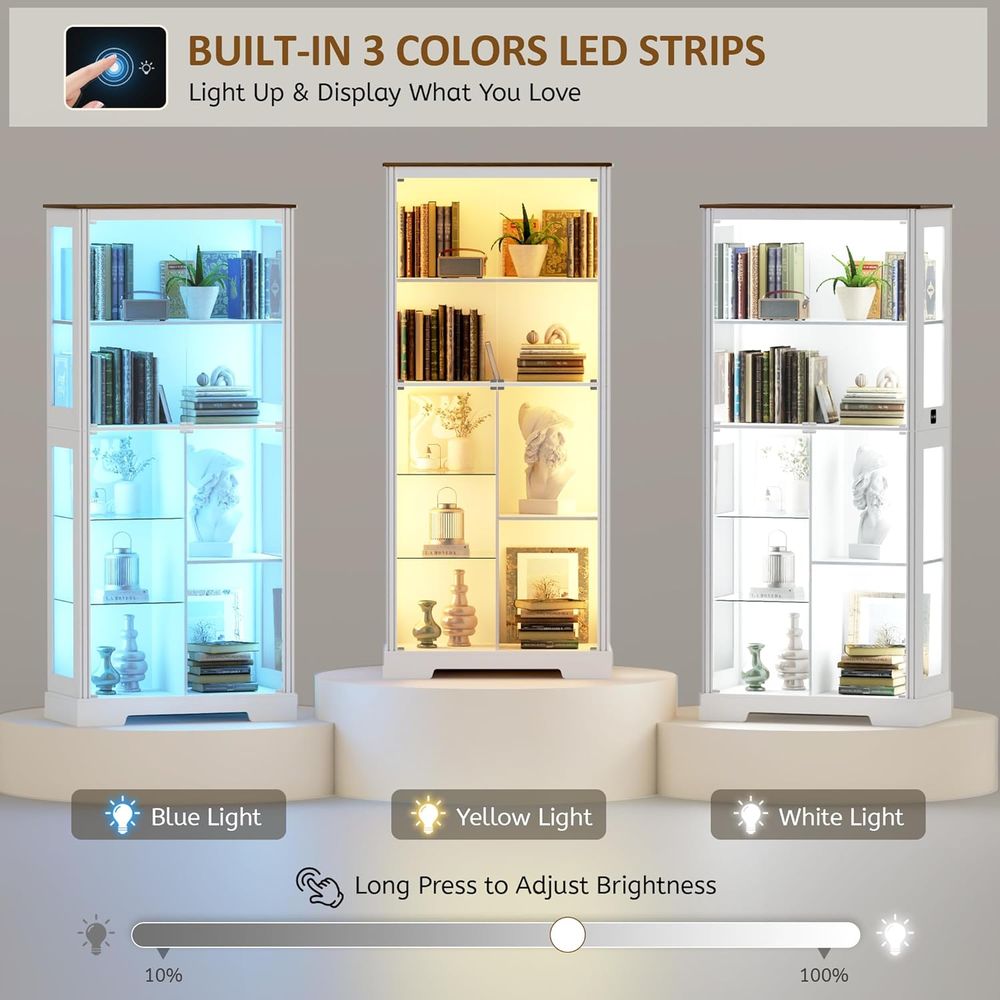 7-Tier Glass Display Cabinet w - Collectible Collection 评论和价格