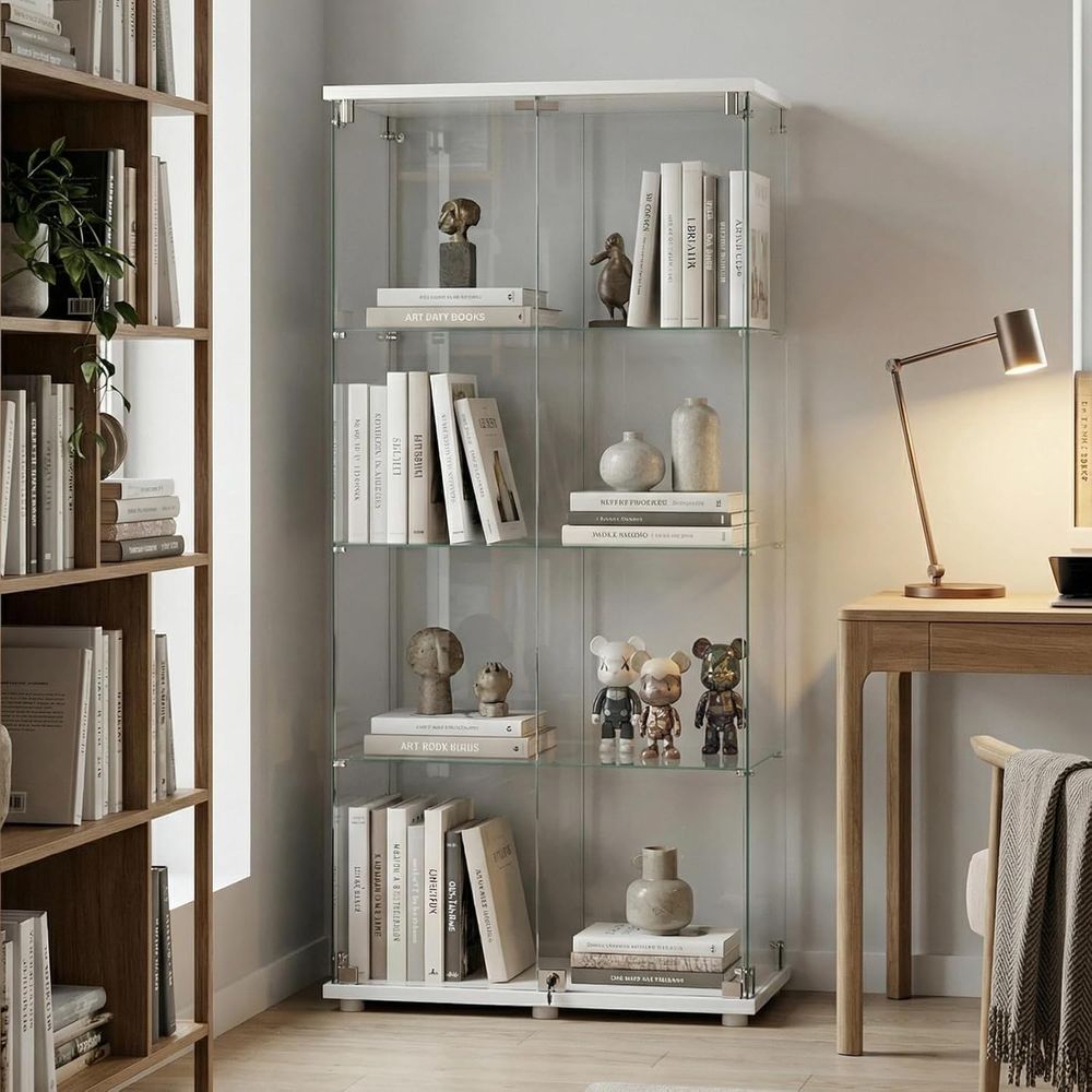 4-Tier Tempered Glass Curio Ca - Collectible Collection 评论和价格