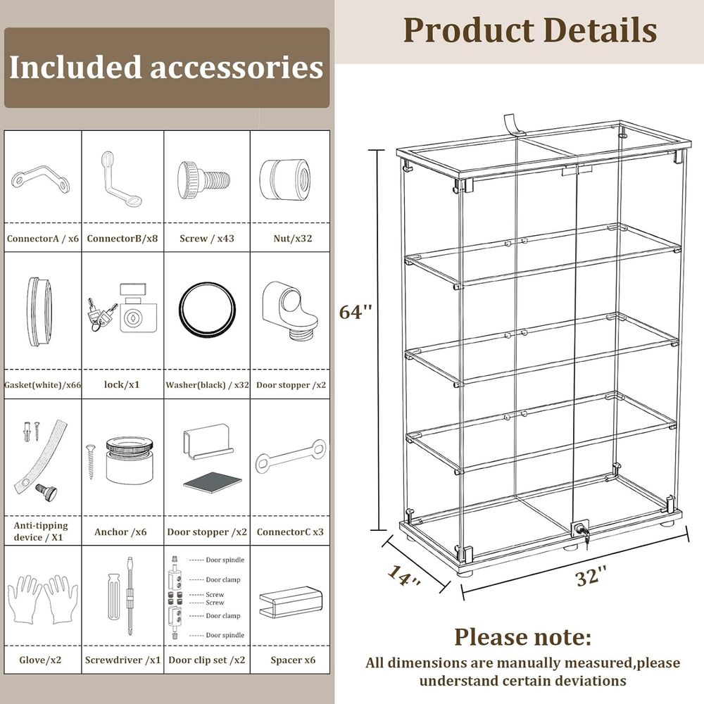 4-Tier Tempered Glass Curio Ca - Collectible Collection 评论和价格