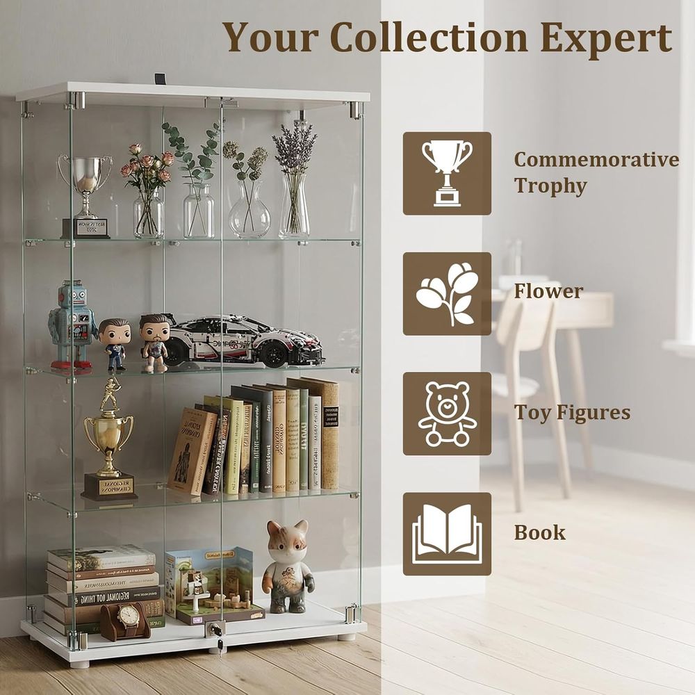 4-Tier Tempered Glass Curio Ca - Collectible Collection 评论和价格