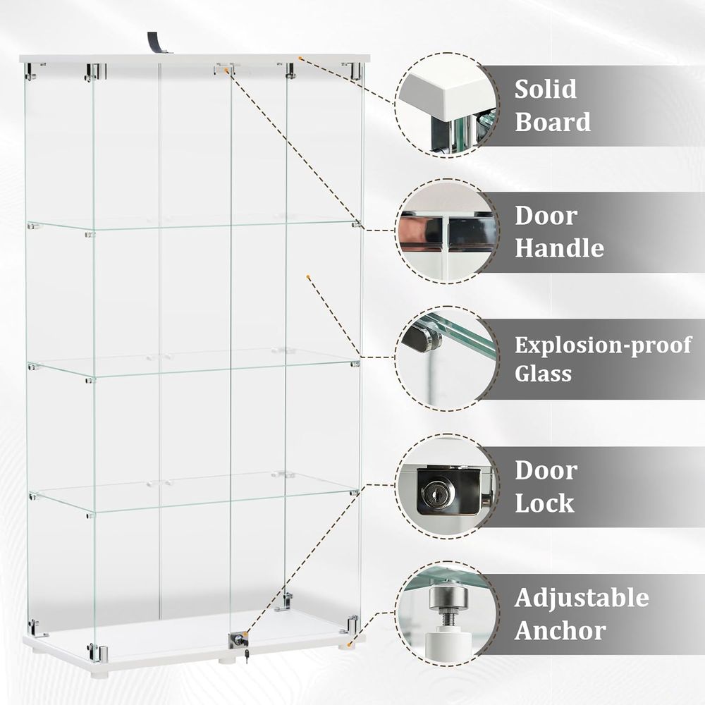 4-Tier Tempered Glass Curio Ca - Collectible Collection 评论和价格
