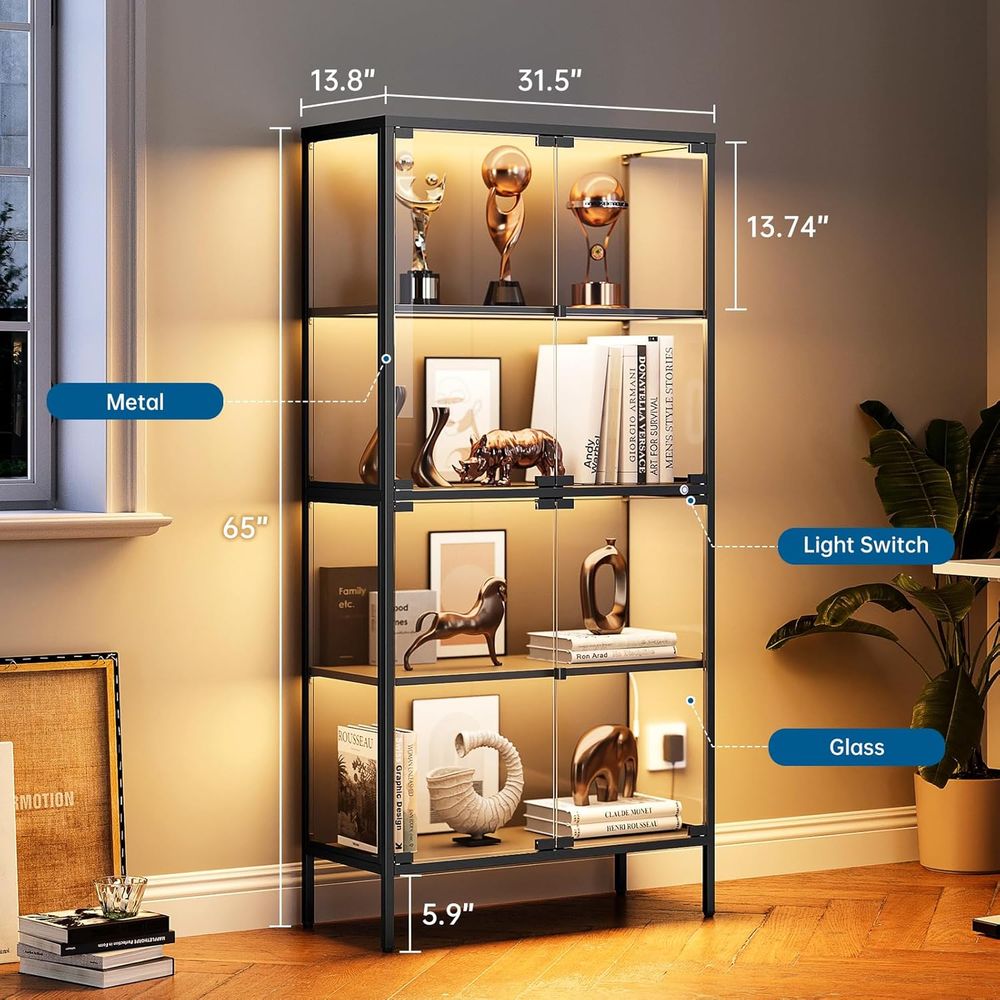 65 LED-Lit Glass Display Cabin - Collectible Collection 评论和价格